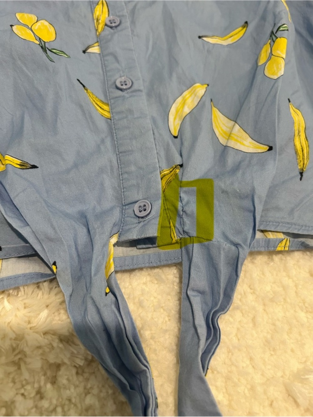Milly Banana Print Bonnie Top - Blue Short-Sleeve Tie-Front Button-Down - Picture 11 of 12